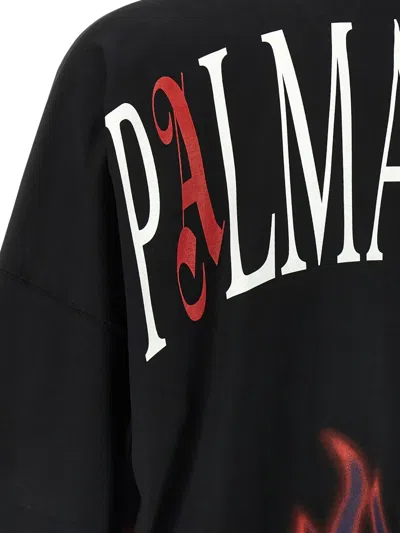 Palm Angels Flames Over T-shirt In Black