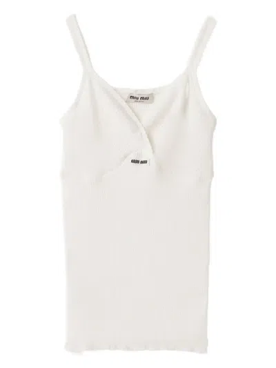 Miu Miu Pointelle V-neck Tank Top In White