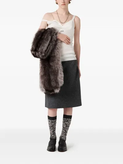 Miu Miu Pointelle V-neck Tank Top In White