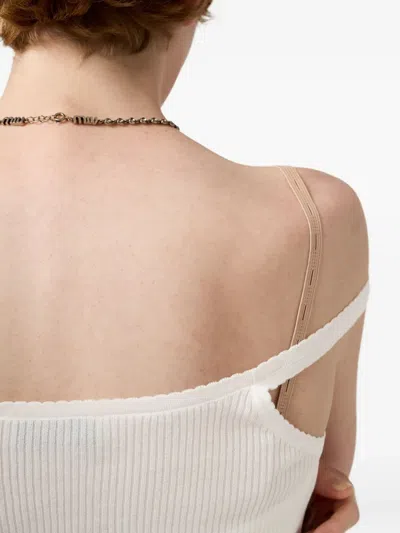 Miu Miu Pointelle V-neck Tank Top In White