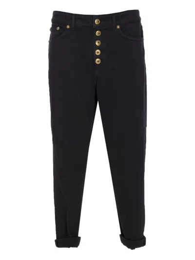 Dondup High-waisted Tailored Pants With Button-up Front And Rolled Cuffs In Black