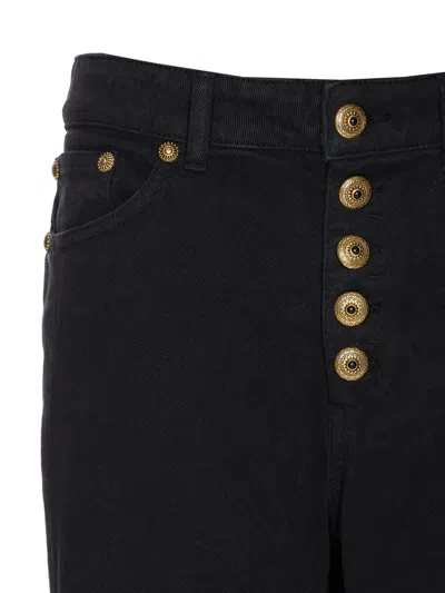 Dondup High-waisted Tailored Pants With Button-up Front And Rolled Cuffs In Black