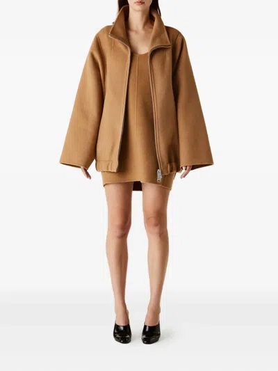 Khaite Wide-sleeve Zip-front Jacket In Brown