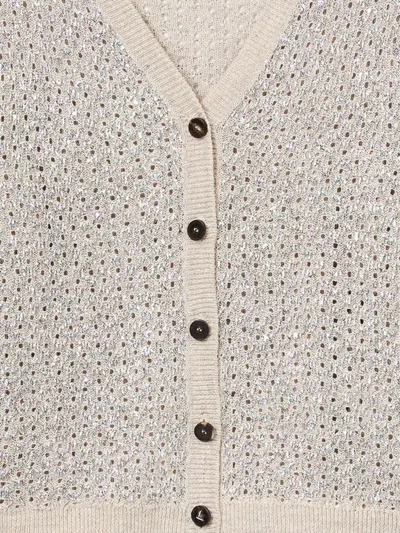 Lafayette 148 Linen Silk Metallic Button V Neck Cardigan In Gray