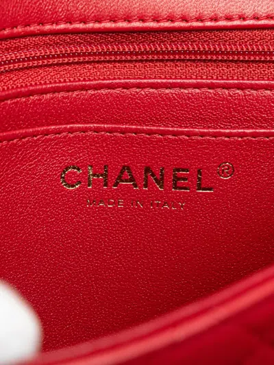 Pre-owned Chanel 2021-2025 Mini Rectangular Lambskin Top Handle Single Flap Satchel In Red
