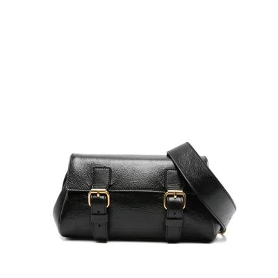 Dries Van Noten Textured Leather Shoulder Bag With Gold-tone Buckle Closure In Black