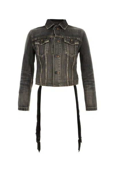 Balenciaga Dark Grey Denim Jacket With Laces Women In Gray
