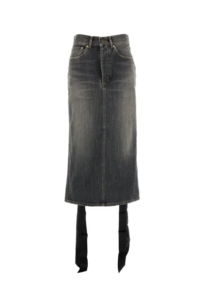 Balenciaga Skirt With Laces In Smoky Grey Denim Women In Gray