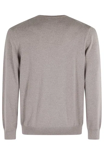 Fay Light Khaki Wool Crew Neck Sweater In Gray