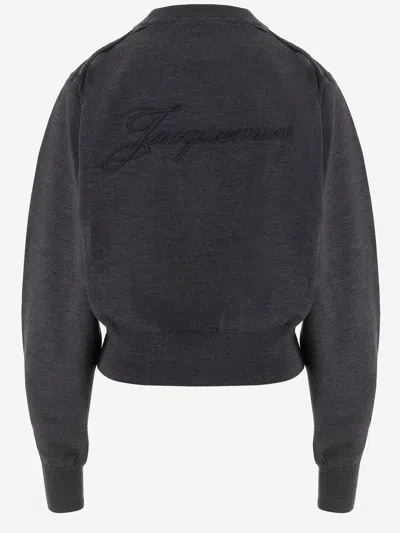 Jacquemus Sweater With Round Neck Brode In Merino Wool In Gray