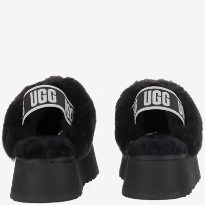 Ugg Black Leather Clog With Faux Fur And Elastic Back  In Black