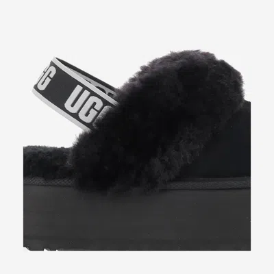 Ugg Black Leather Clog With Faux Fur And Elastic Back  In Black