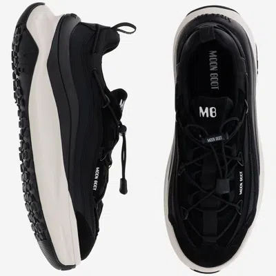 Moon Boot Fabric Sneakers With Chunky Sole And Pull Tab In Black