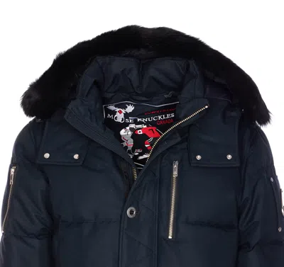 Moose Knuckles Quilted Hooded Jacket Removable Hood In Blue