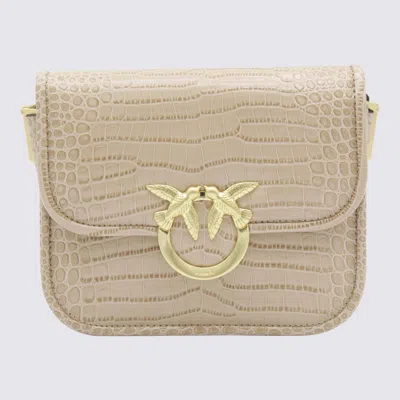 Pinko Beige Leather Crossbody Bag In Sand