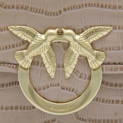 Pinko Beige Leather Crossbody Bag In Sand