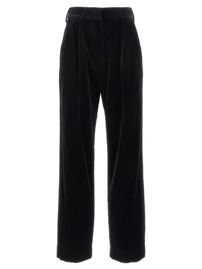 Blazé Milano Velvet Pleated Trousers With Belt Loops In Black