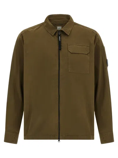 C.p. Company Brown Minimalist Casual Jacket With Unique Lens Detail In Green