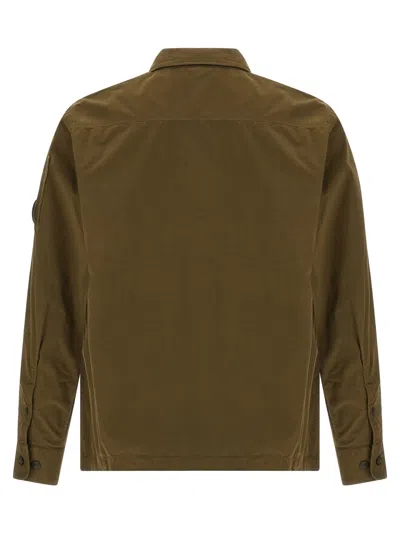 C.p. Company Brown Minimalist Casual Jacket With Unique Lens Detail In Green