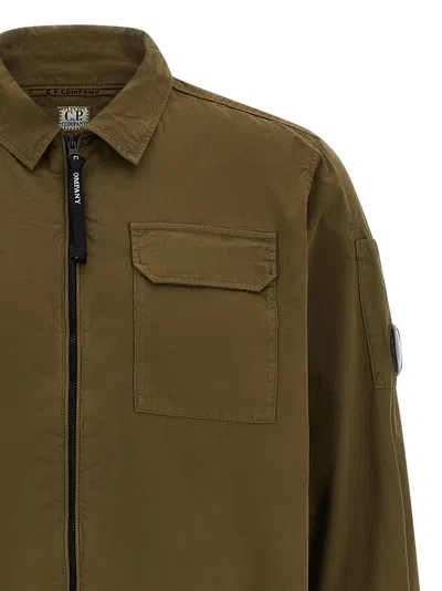 C.p. Company Brown Minimalist Casual Jacket With Unique Lens Detail In Green