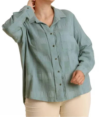 Umgee Chenille Button Down Top In Mint In Green
