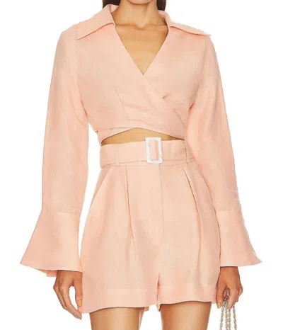 Matthew Bruch Women's Long Sleeve Wrap Crop Top In Peach In Neutral