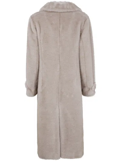 Herno Long Faux Fur Coat With Notched Lapels In Gray