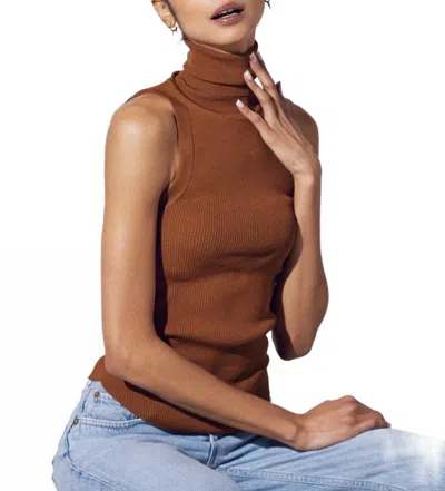 Geel Noon Ribbed Modal-blend Jersey Sleeveless Turtleneck Top In Chocolate In Brown