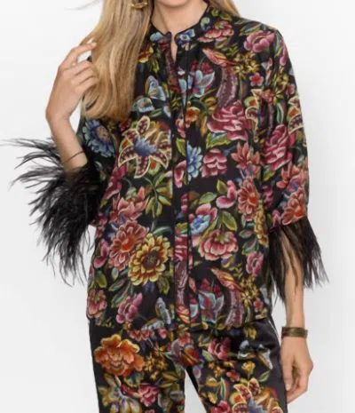 Johnny Was Lewella Feather Trim Kimono In Asv In Multi