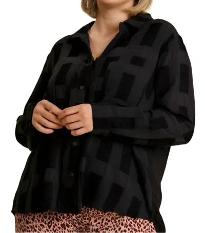 Umgee Chenille Button Down Top In Black In Black