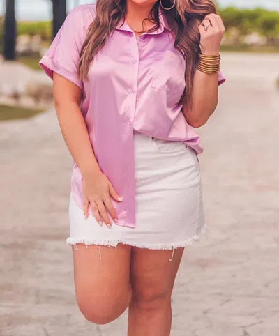 Jess Lea Danica Short Sleeve Button Up Top In Lilac In Purple