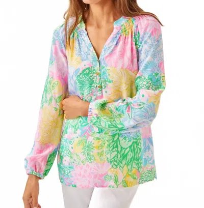 Lilly Pulitzer Elsa Long Sleeve Top In Multi Bright Delight Patch In Multi