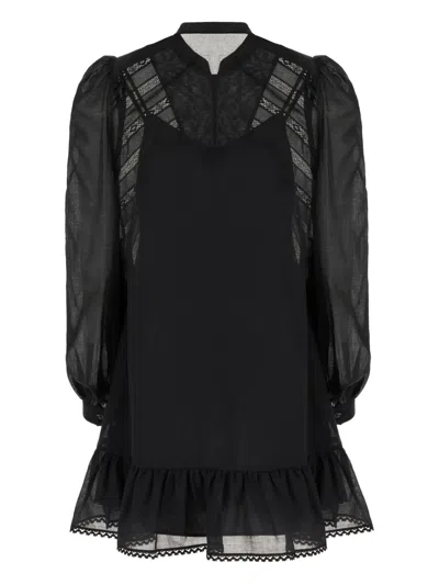 Weekend Max Mara Lace-insert Ruffled Mini Dress In Black