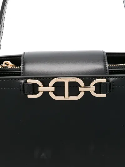 Twinset Twin-set Structured Black Handbag With Gold-tone Clasp In Black
