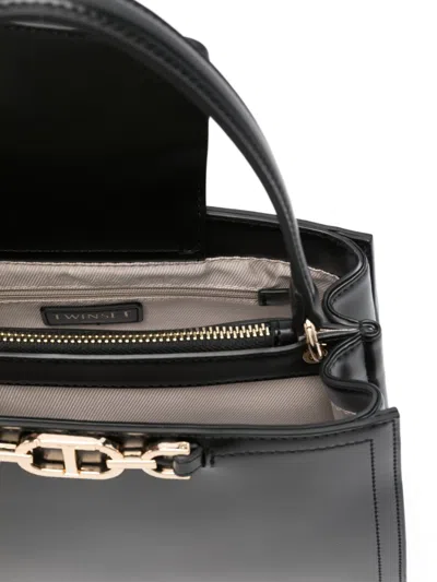 Twinset Twin-set Structured Black Handbag With Gold-tone Clasp In Black