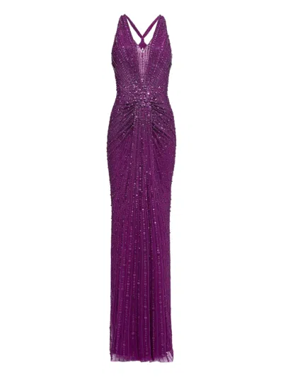 Jenny Packham Lana Sequin-embellished V-neck Maxi Dress In Purple