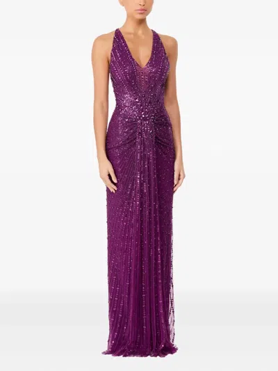 Jenny Packham Lana Sequin-embellished V-neck Maxi Dress In Purple