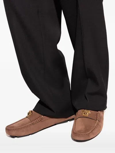 Versace Medusa Leather Loafers In Brown