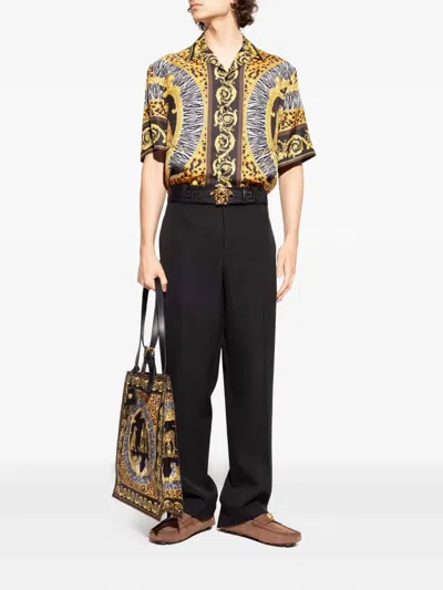 Versace Medusa Leather Loafers In Brown