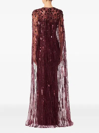 Jenny Packham Ruby Sequin-embellished Cape Maxi Dress In Burgundy