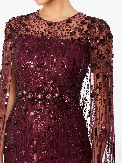 Jenny Packham Ruby Sequin-embellished Cape Maxi Dress In Burgundy