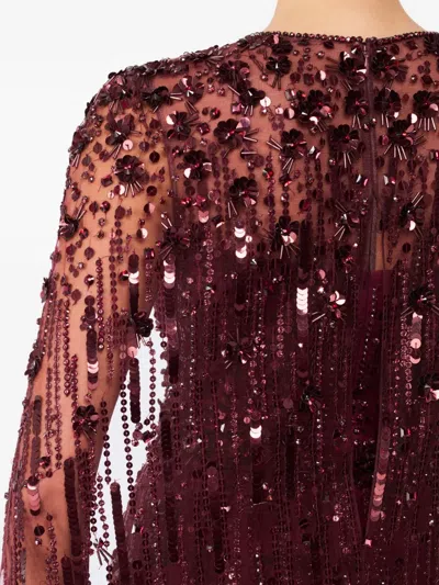 Jenny Packham Ruby Sequin-embellished Cape Maxi Dress In Burgundy