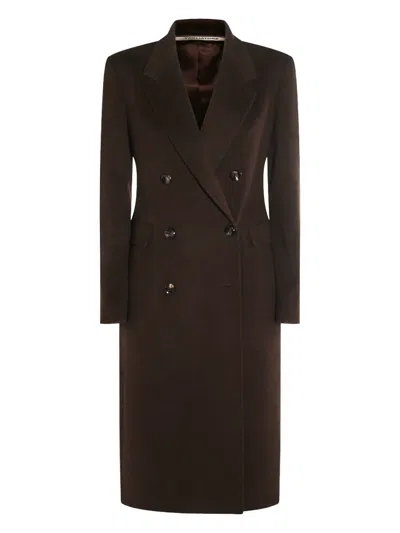 Tagliatore "c-meryl" Double-breasted Coat Flap Pockets In Brown