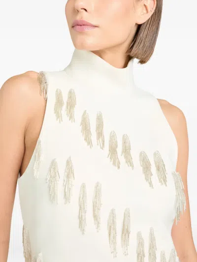 Cinq À Sept Micky Cascading Beaded Tassel Minidress In Neutral