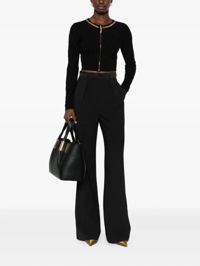 Elisabetta Franchi Black Trousers With Pleated Details In Fabric Woman In Black