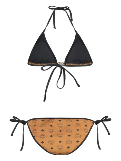 Mcm Monogram Print Bikini In Brown