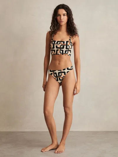 Reiss Brown/cream Chain Print Bikini Bottoms In Multi