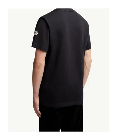 Moncler Blue T-shirt With Embroidered Tricolor Logo In Black