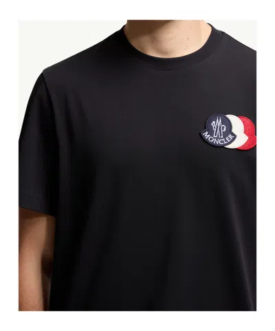 Moncler Blue T-shirt With Embroidered Tricolor Logo In Black