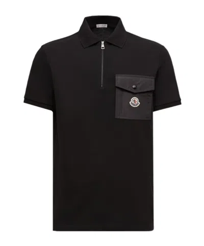 Moncler Cotton Piquet Polo Shirt With Pocket Clothing In Black